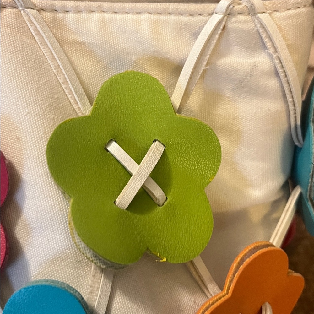 Nine West Florsl Embellished Colorful Canvas Faux Leather Tote Purse Bag - Picture 10 of 15